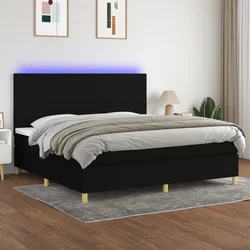 vidaXL Box spring postelja z vzmetnico LED črna 200x200 cm blago