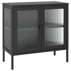 Komoda crna 70 x 35 x 70 cm od stakla i čelika