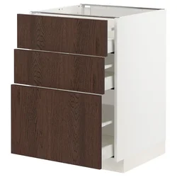 METOD / MAXIMERA Podni element s 3 fioke, bela/Sinarp smeđa, 60x60 cm
