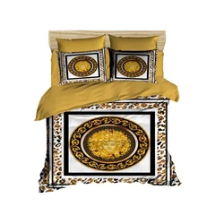 3D3 Crno Zlatno Belo Super King Posteljina Set