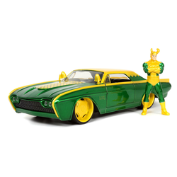Avtomobilček Ford Thunderbird Jada kovinski z odpirajočimi elementi in figurica Loki dolžina 22 cm 1:24
