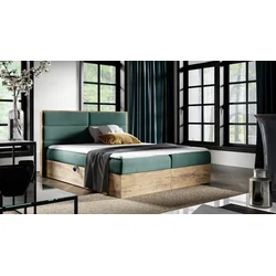 Boxspring postelja Wood 5 - 180x200 cm - hrast lancelot