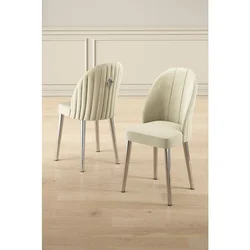 Hanah Home set trpezarijskih stolica Mara 8 kom, krem tkanina Babyface, hromirane metalne noge