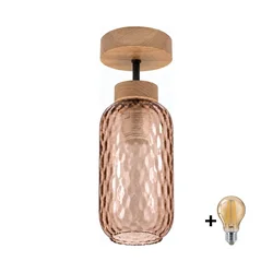 BRILAGI - LED plafonski luster R GLASS 1xE27/60W/230V prečnik 14 cm hrast/dimljeno braon