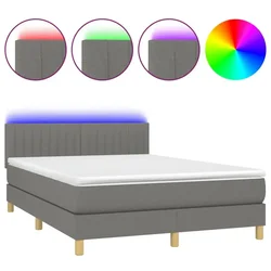 Vidaxl Box spring postelja z vzmetnico LED temno siva 140x190 cm blago