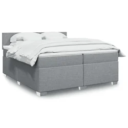 vidaXL Box spring postelja z vzmetnico svetlo siva 200x200 cm blago