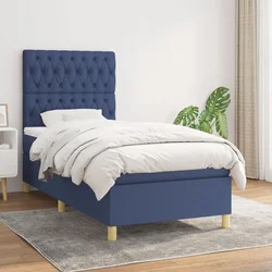 Vidaxl Box spring postelja z vzmetnico modra 100x200 cm blago