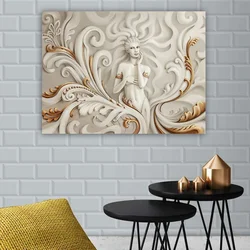 WallXpert slika na platnu 775197013_70100, ženska figura sa reljefnim ornamentima u beloj i zlatnoj boji, 70 x 100 cm