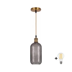 BRILAGI -LED Luster na sajli RETRO GLASS 1xE27/60W/230V O 14 cm zlatna/dimljeno-siva