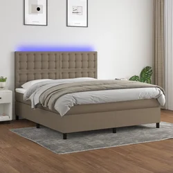 Vidaxl Box spring postelja z vzmetnico LED taupe 160x200 cm blago