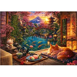 Trefl - Puzzle Mačka v vrtu s sakuro - 1 000 kosov