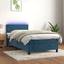 Vidaxl Box spring postelja z vzmetnico LED temno modra 90x190 cm žamet