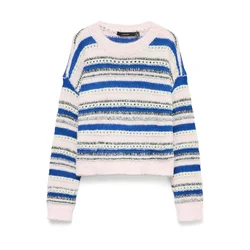 VERO MODA Pulover VMLENORA kraljevo modra/roza/črna/bela