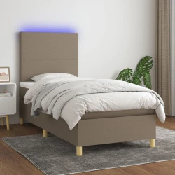 Vidaxl Box spring postelja z vzmetnico LED taupe 100x200 cm blago