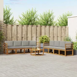 Set vanjskih sofa s jastukom 9 pcs Prirodna i svijetlo siva
