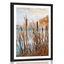 Plakat s paspartujem reka sredi jesenske narave - 20x30 black