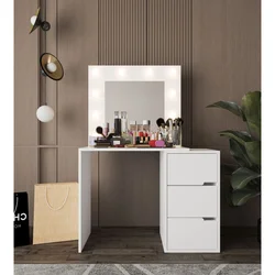 Hanah Home toaletni sto Modena Hollywood sa ogledalom i osvetljenjem, 120 cm, beli