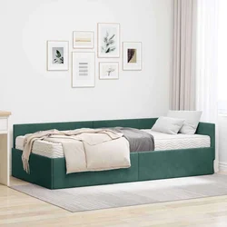 Kutni krevetni okvir s madracem Ostalo 2 pcs Zelena Baršun