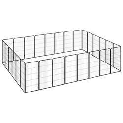 Ograda za pse s 28 panela crna 50 x 100 cm čelik obložen prahom
