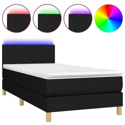 Vidaxl Box spring postelja z vzmetnico LED črna 90x190 cm blago