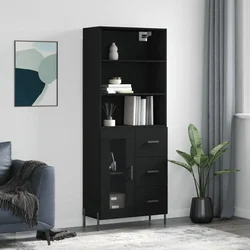 Visoka komoda crni 69,5x34x180 cm konstruirano drvo