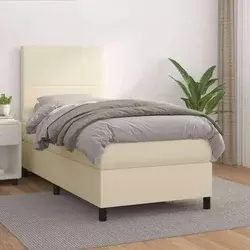 Krevet s oprugama i madracem krem 90 x 190 cm od umjetne kože