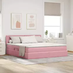 LED krevet za pohranu s madracem Ružičasta 160 x 200 cm Baršun