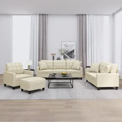 4-dijelni set sofa s jastucima krem od umjetne kože
