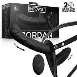 InToYou Jordan Double Vibrating Dildo Strap-on with Remote Black