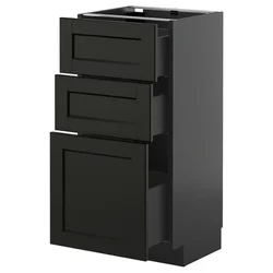 METOD / KNIVSHULT Podni element s 3 fioke, Crnosiva/Lerhyttan crno bajcovano, 40x37 cm