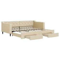 Vidaxl Izvlečna dnevna postelja s predali krem 90x200 cm blago