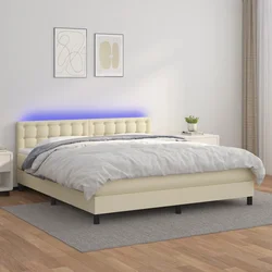 Krevet box spring s madracem LED krem 160x200cm od umjetne kože