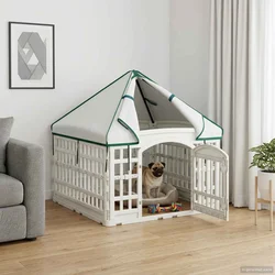 vidaXL 4-panelna pasja igralna ograja s streho Bela 88 x 58 cm