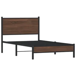 Vidaxl Kovinski posteljni okvir brez vzmetnice rjavi hrast 107x203 cm