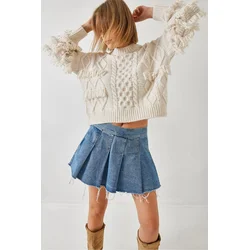 Bianco Lucci Womens Hair Braided Fringed Knitwear Sweater