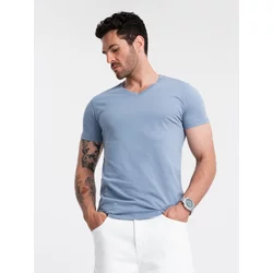 Ombre BASIC mens classic cotton T-shirt with a serape neckline - blue