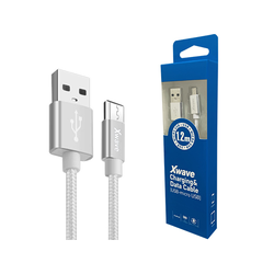 Xwave USB Micro 1.2m 2A Al /silver mesh Kabl 2.0 na ,,uminium,upleten srebrni