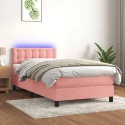 shumee Box spring postelja z vzmetnico LED roza 100x200 cm žamet