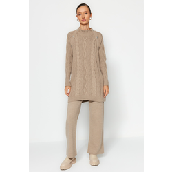 Trendyol Mink Button Detailed Hair Knitting Sweater Top-Upper Set