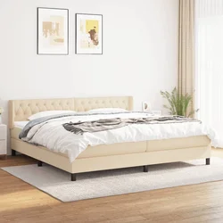Greatstore Box spring postelja z vzmetnico krem 200x200 cm blago