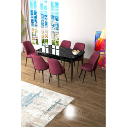 Hanah Home Set Trpezarijski sto i 6 stolica Zen, Bordo-crni