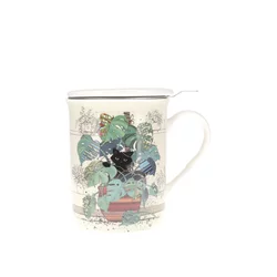 LONČEK IZ PORCELANA S CEDILOM IN POKROVOM, MUC IN MONSTERA