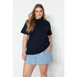 Trendyol Curve Navy Blue Collar Ribbed Boyfriend Knitted T-shirt