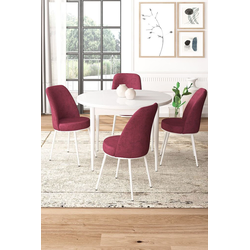 Hanah Home Set Trpezarijski sto i 4 stolice, Bordo-beli