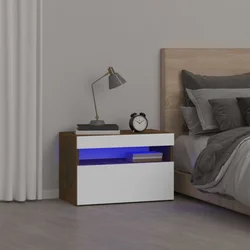 Noćni ormarić s LED svjetlima boja dimljenog hrasta 60x35x40 cm