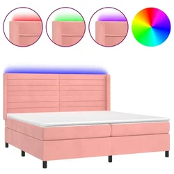 Vidaxl Box spring postelja z vzmetnico LED roza 200x200 cm žamet