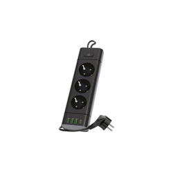 Produžni razvodnik sa prekidačem LINEA PRO 3x230V + 3xUSB-A + 1xUSB-C SCHUKO 3 m crni