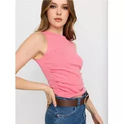 Sinsay - Pamučna bluza bez rukava sa dekorativnim naborima - hibiskus