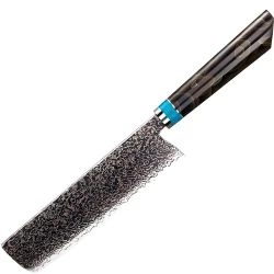 Damaskasti kuhinjski nož ZE-37410 - Nakiri / Smeđa / Plava KP37410
