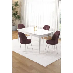 Hanah Home trpezarijski set Pir, sto i 4 stolice, bela ploča, puder roze tkanina Babyface